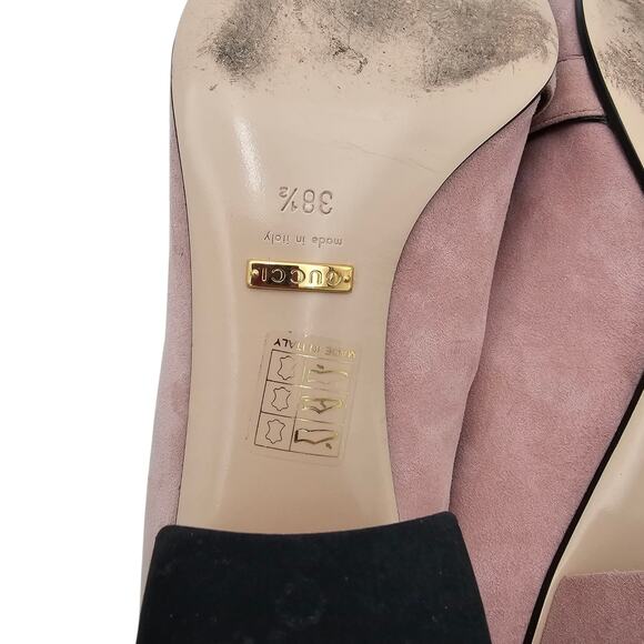 Gucci GG Marmont Fringe Block Heel Pump Pink Suede Square Toe Size 38.5 US 8.5 - Picture 9 of 12